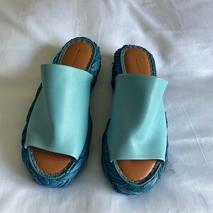 Clergerie Arlene Leather Platform Women's Aqua Blue Slide Sandals SZ 8.5